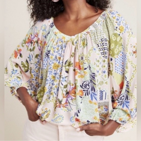 Anthropologie Tops - Maeve by Anthropologie  Patchwork Floral Peasant Blouse